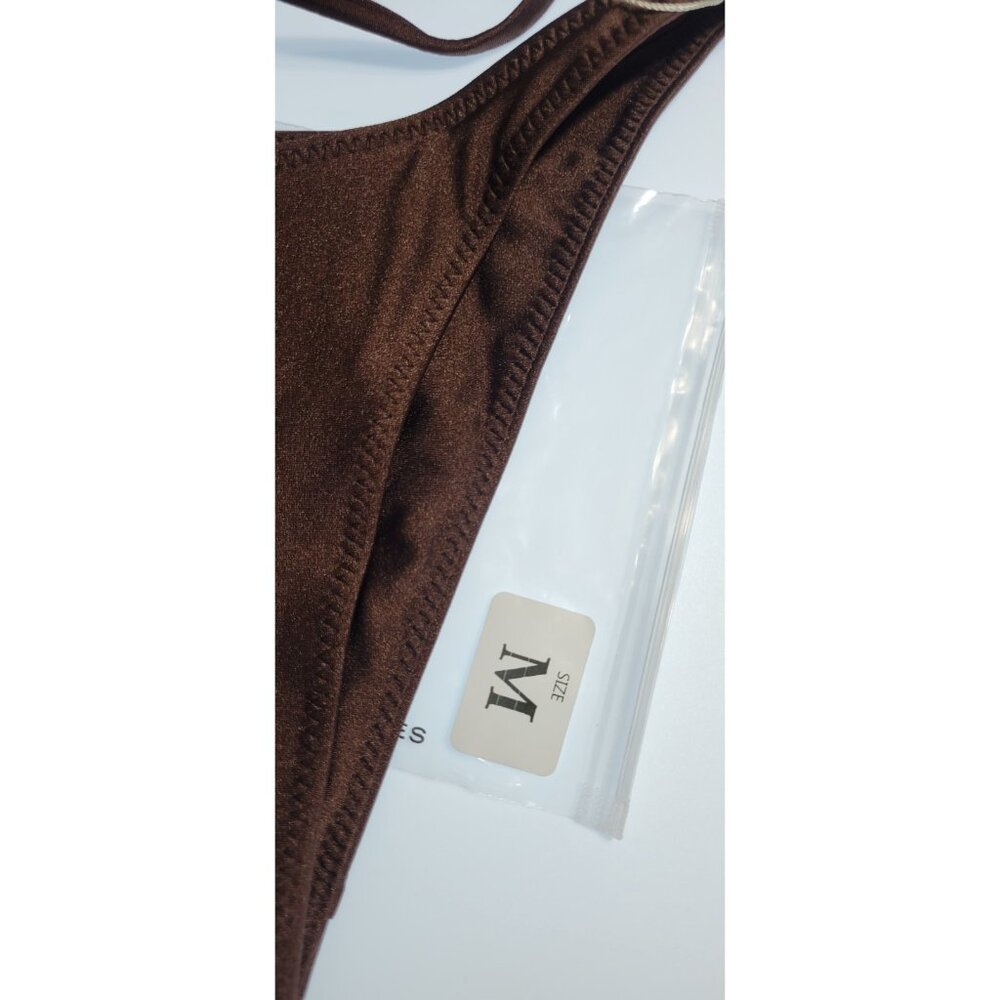 SAME Los Angeles Swim Bikini Set 2Pc Triangke Top L 90s Bottom Medium Brown SZ M - Picture 12 of 16